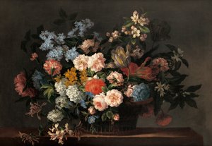 Stilleben med kurv med blomster